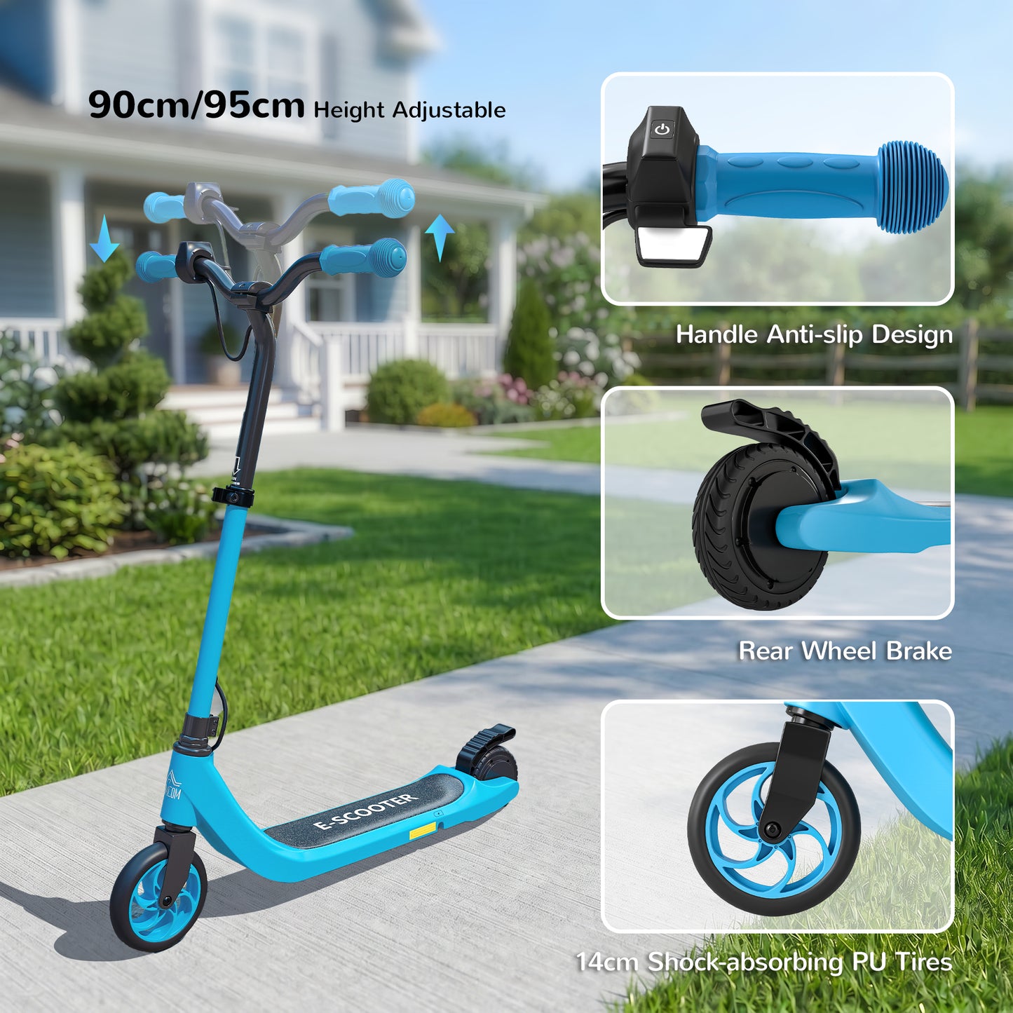 Electric Scooter for Kids 6+, Foldable E Scooter, Up to 8 KM/H, Maximum Range 6 KM, Adjustable Height, Blue