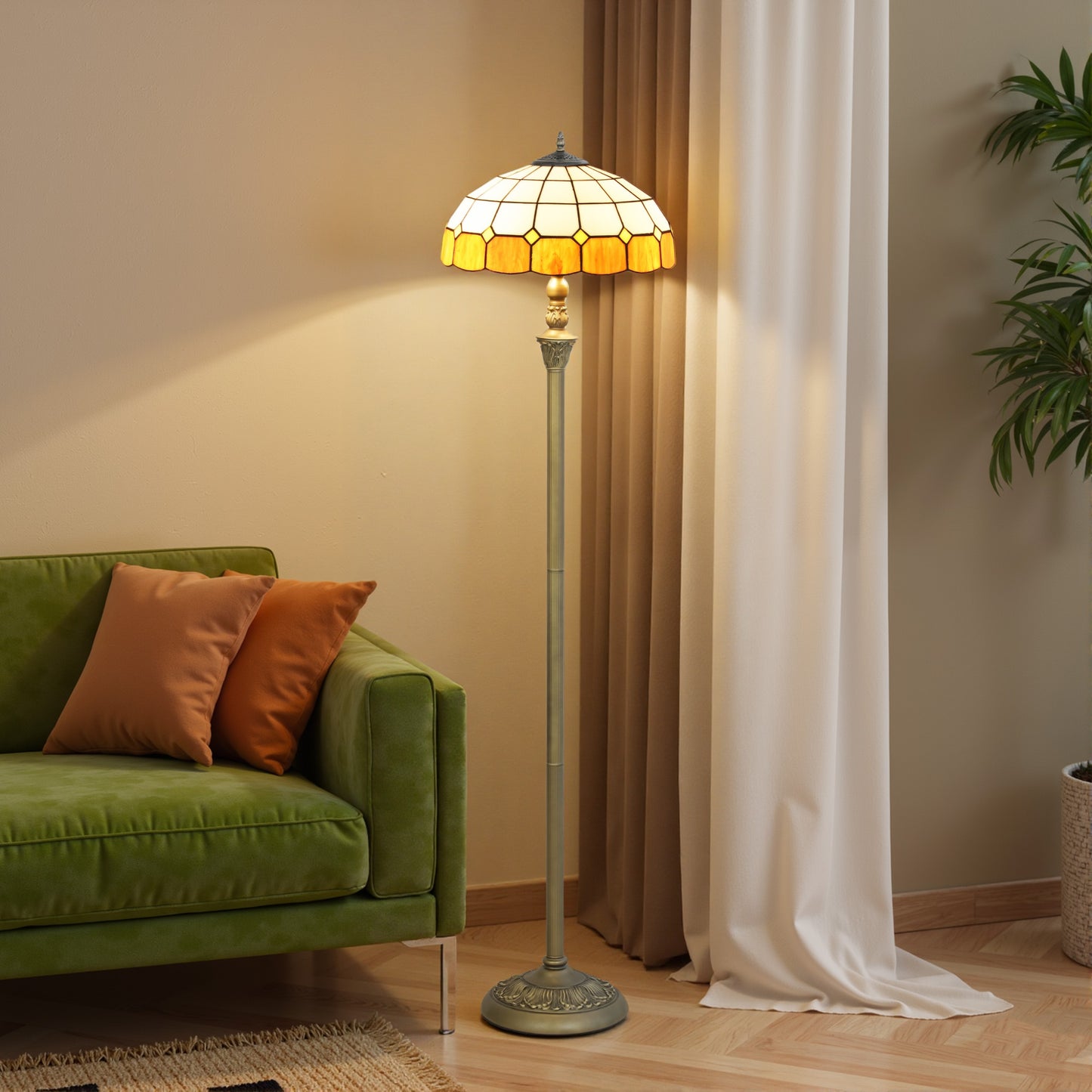 Tiffany-Style Floor Lamp with Handcrafted Stained Glass Shade