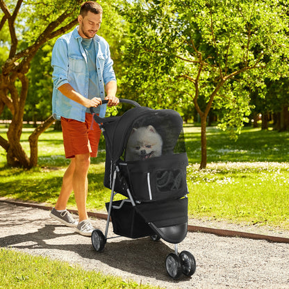 3 Wheel Pet Stroller for Small and Miniature Dogs, Black