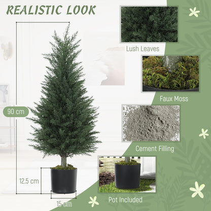 Artificial Cypress Tree, 90 cm Fake Cypress Tree with Plastic Pots