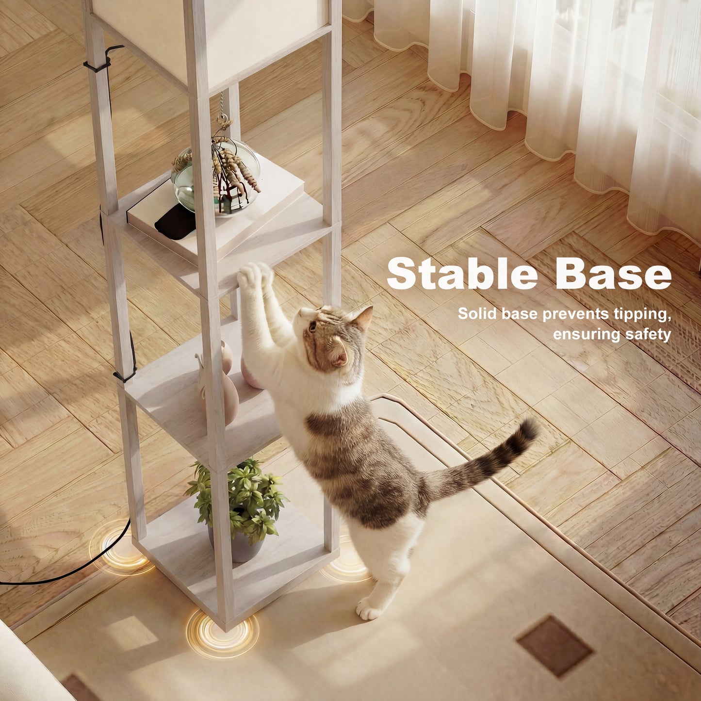 3-Tier Floor Lamp with Shelves and Storage, Modern Corner Standing Lamp with Lampshade, Foot Switch for Living Room, Bedroom