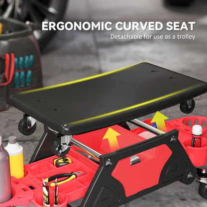 Rolling Mechanic Stool, 135kg Capacity Workshop Stool with 360° Swivel Wheels, Roller Creeper Seat with Slide Out Tool Trays