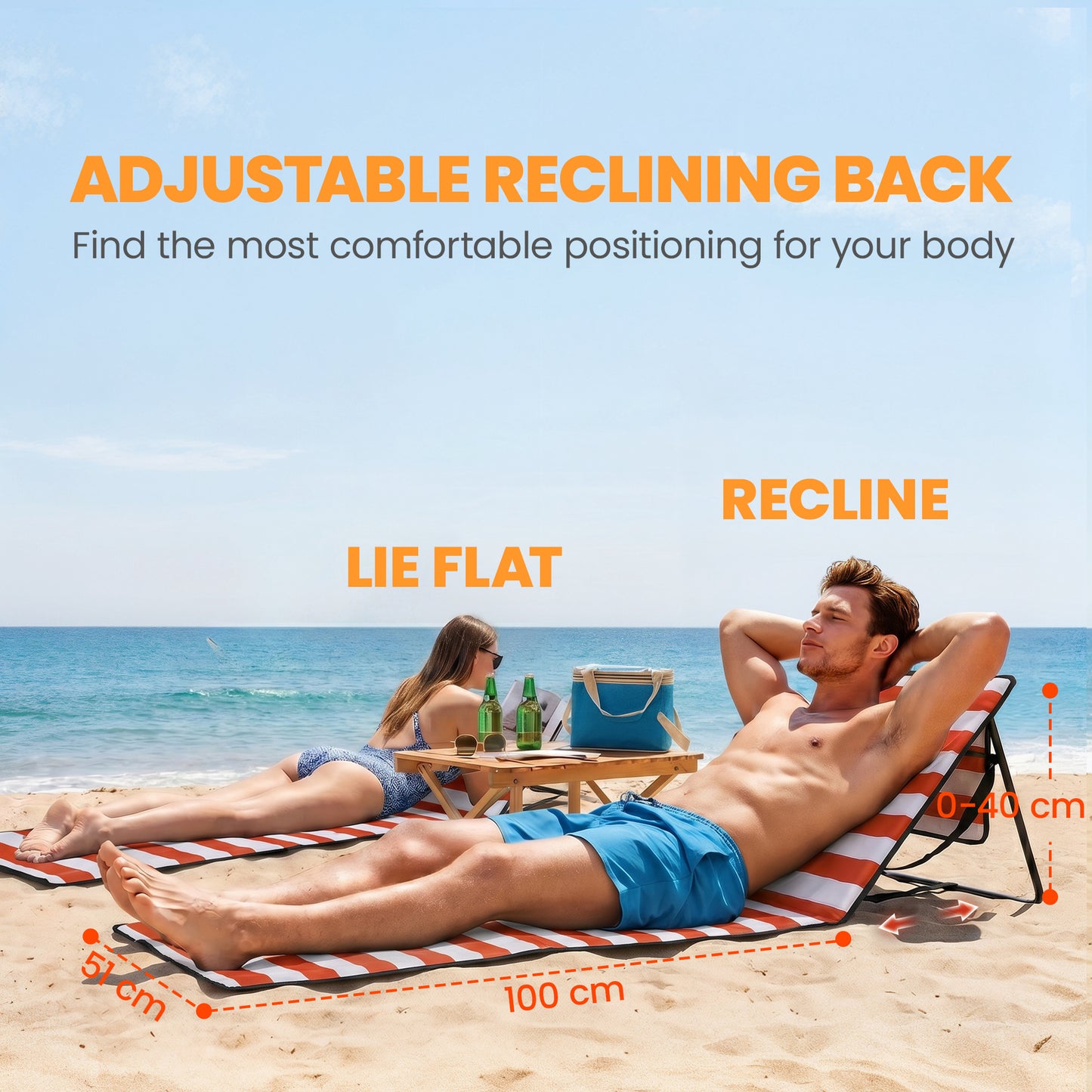 Set of 2 Foldable Garden Beach Chair Mat, Outdoor Sun Lounger Seats with Adjustable Back, Magazine Pocket, Carry Strap