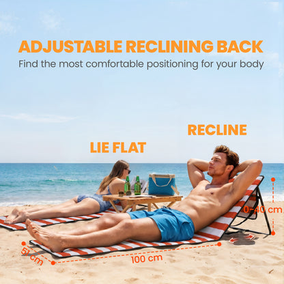 Set of 2 Foldable Garden Beach Chair Mat, Outdoor Sun Lounger Seats with Adjustable Back, Magazine Pocket, Carry Strap