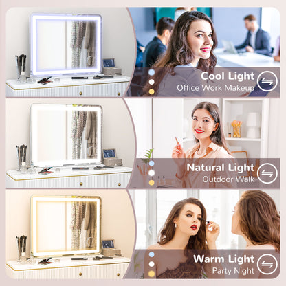 Vanity Mirror with Lights, Large 80x62 cm Lighted Makeup Mirror with 3 Colour, 10X Magnifying, USB Charging Port