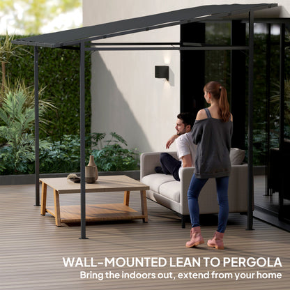 2.4 x 2.4 m Wall Mounted Pergola Gazebo with PA Coating Fabric and Metal Frame, UPF30+, Lean to Garden Gazebo