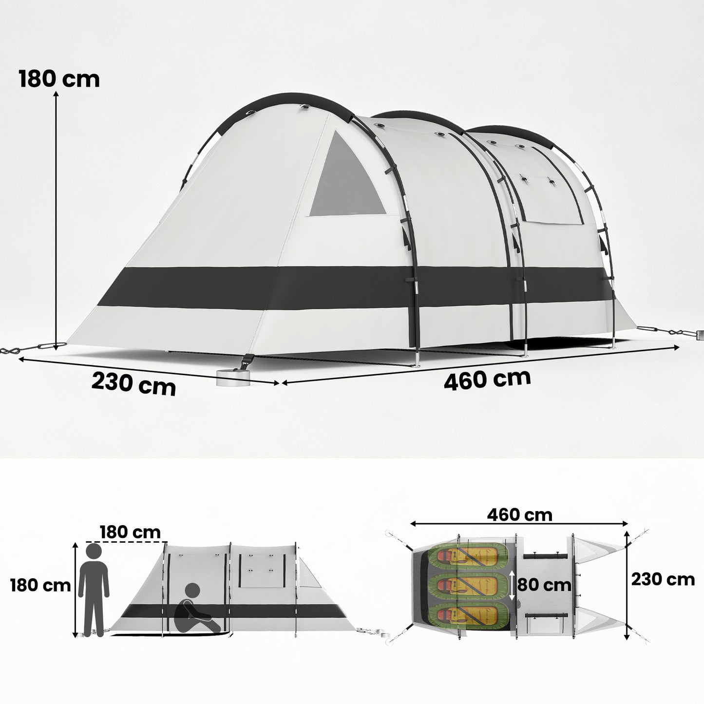 Camping Tent, 3 Man Blackout Tent with Bedroom and Living Room, Portable with Bag, for Fishing Hiking Festival, Khaki