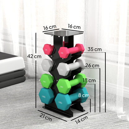 Hex Dumbbells Set with Dumbbell Rack, Hand Weights for Home Gym Strength Training, 2 x 1kg, 2 x 2kg, 2 x 3kg, 2 x 4kg