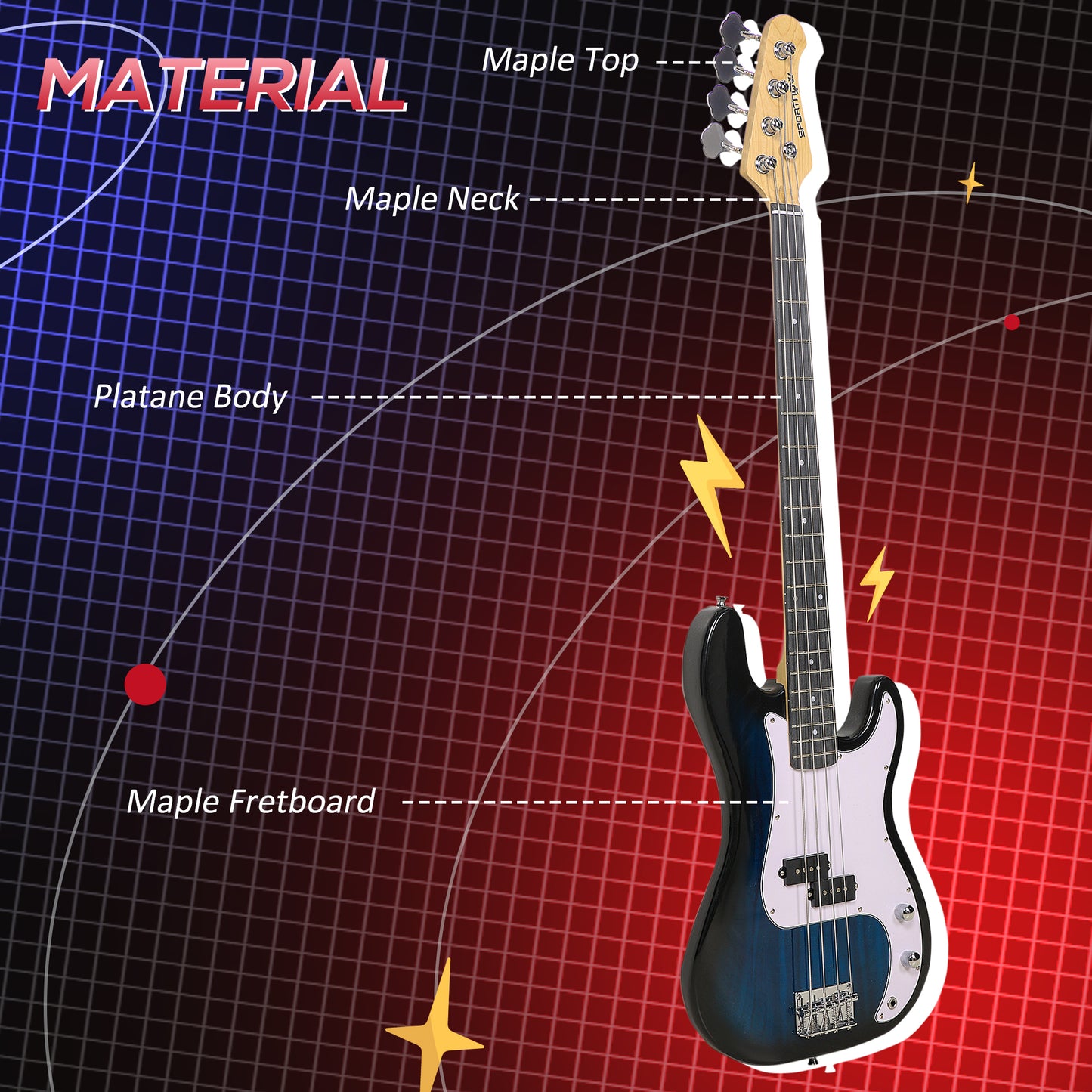 4 String Full Size Electric Bass Guitar for Beginners