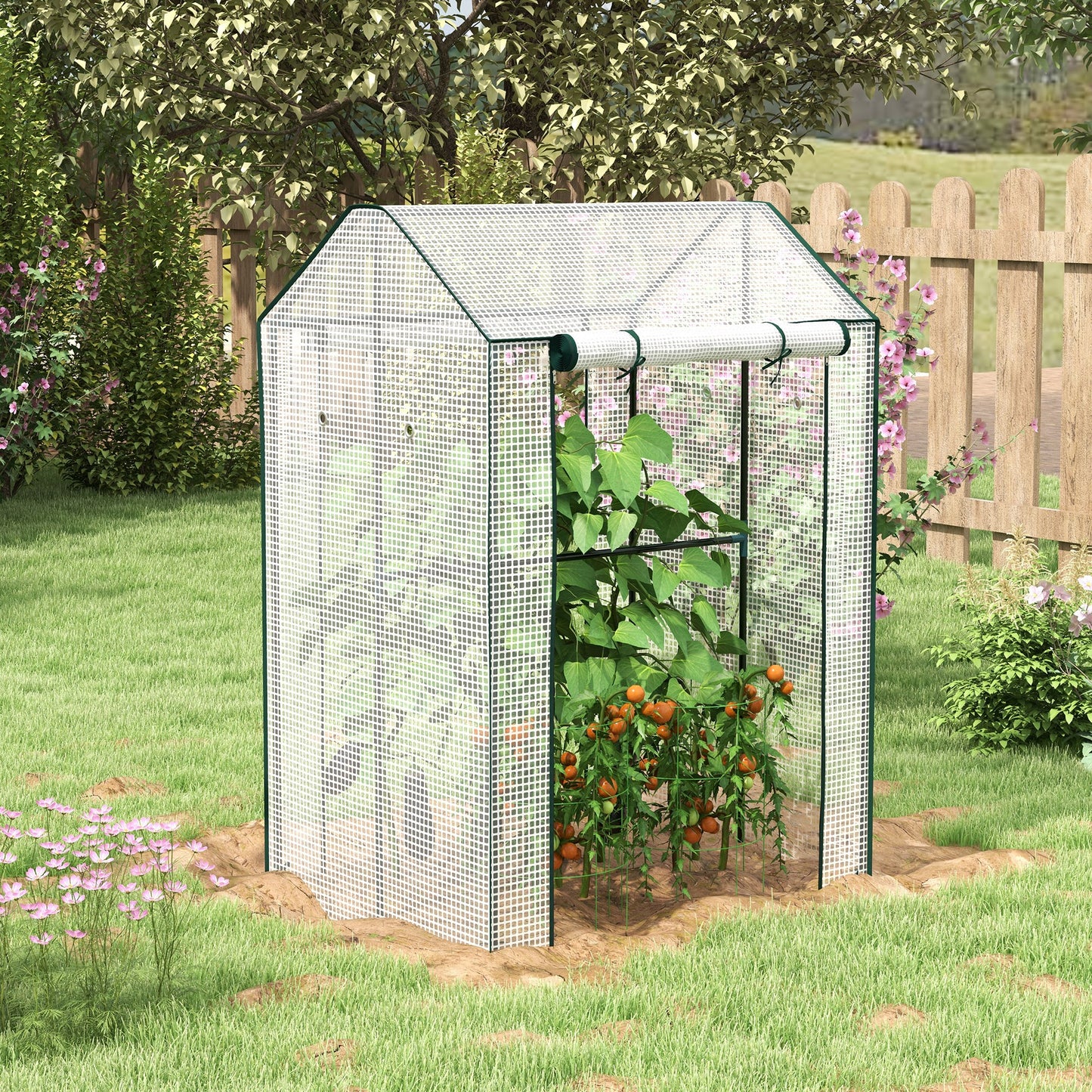 Green House, Mini Greenhouse with 2 Roll-up Doors, Vent Holes and Reinforced Cover, 100 x 80 x 150cm