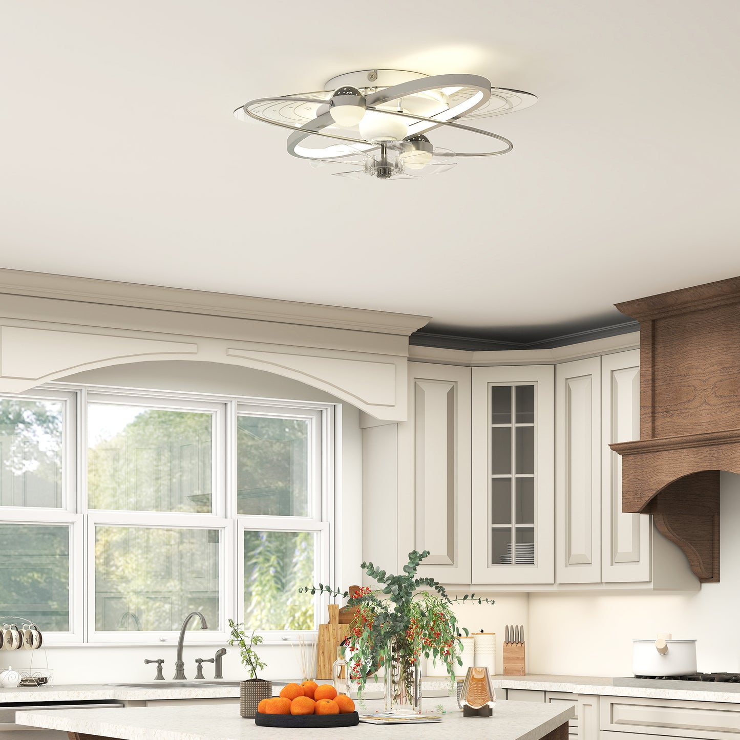 Ceiling Fan with Light and Remote, 3 Colour Temperatures, LED Mount Ceiling Fan Light for Bedroom, Silver Tone