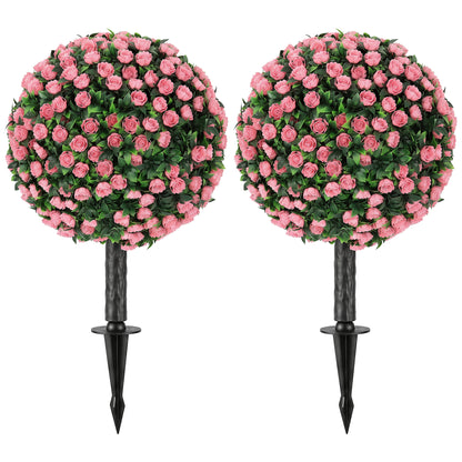 Artificial Rose Topiary UV Resistant, 2-Pack Fake Plants, 55 cm, Pink
