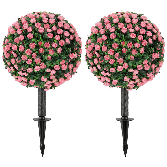 Artificial Rose Topiary UV Resistant, 2-Pack Fake Plants, 55 cm, Pink