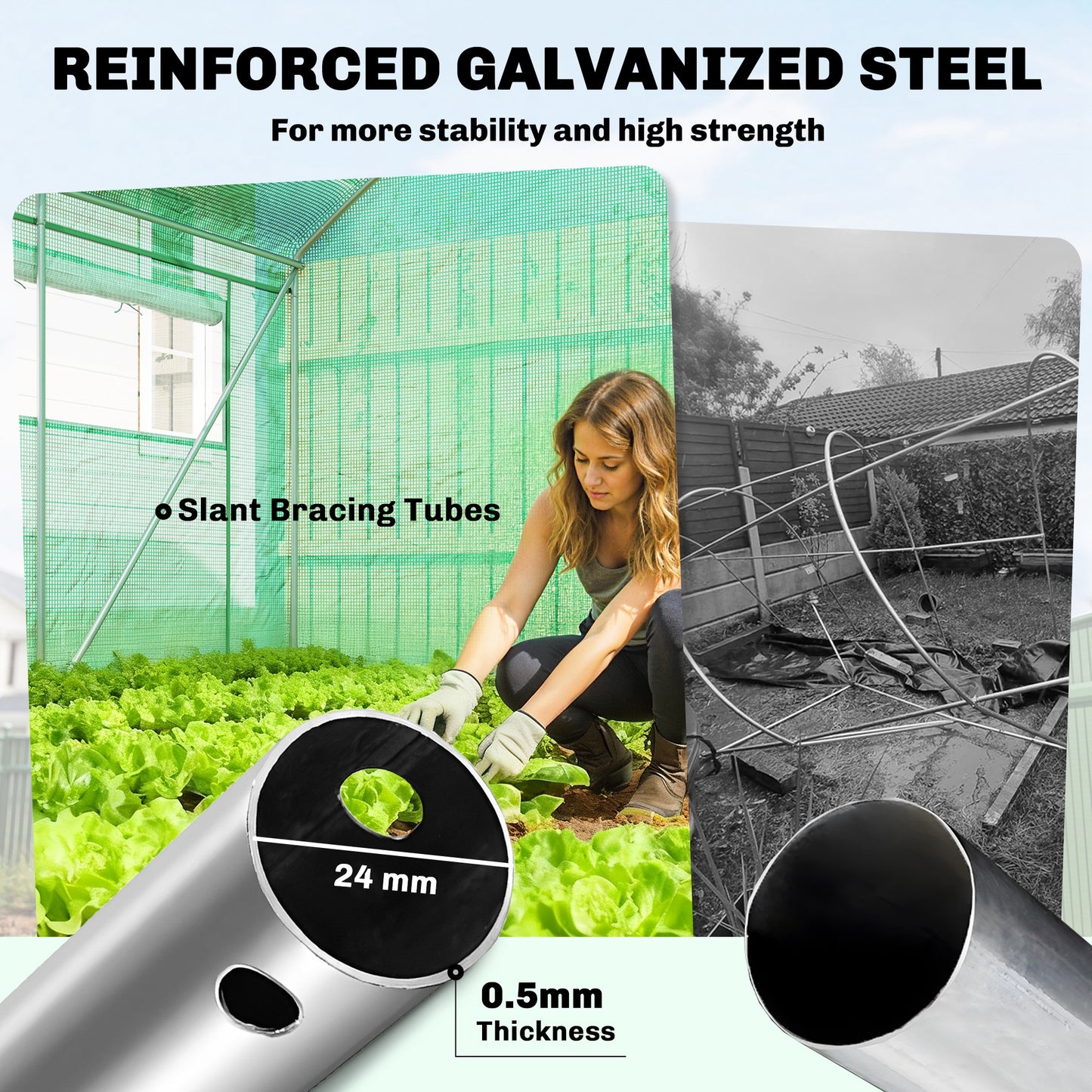 19 x 9.8ft Walk-In Polytunnel Greenhouse - Green