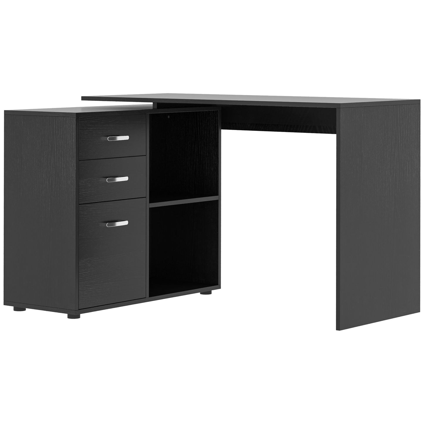 L Shaped Computer Desk, Reversible Home Office Desk with Drawers, File Cabinet and Storage Shelves, Study Table