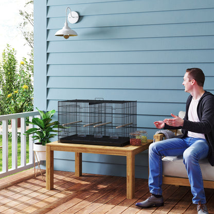 Bird Cage with Divider, 4 Wooden Perches, Slide Out Tray, 4 Feeders, for Budgie, Lovebird, Canary, 76 x 46 x 46cm, Black