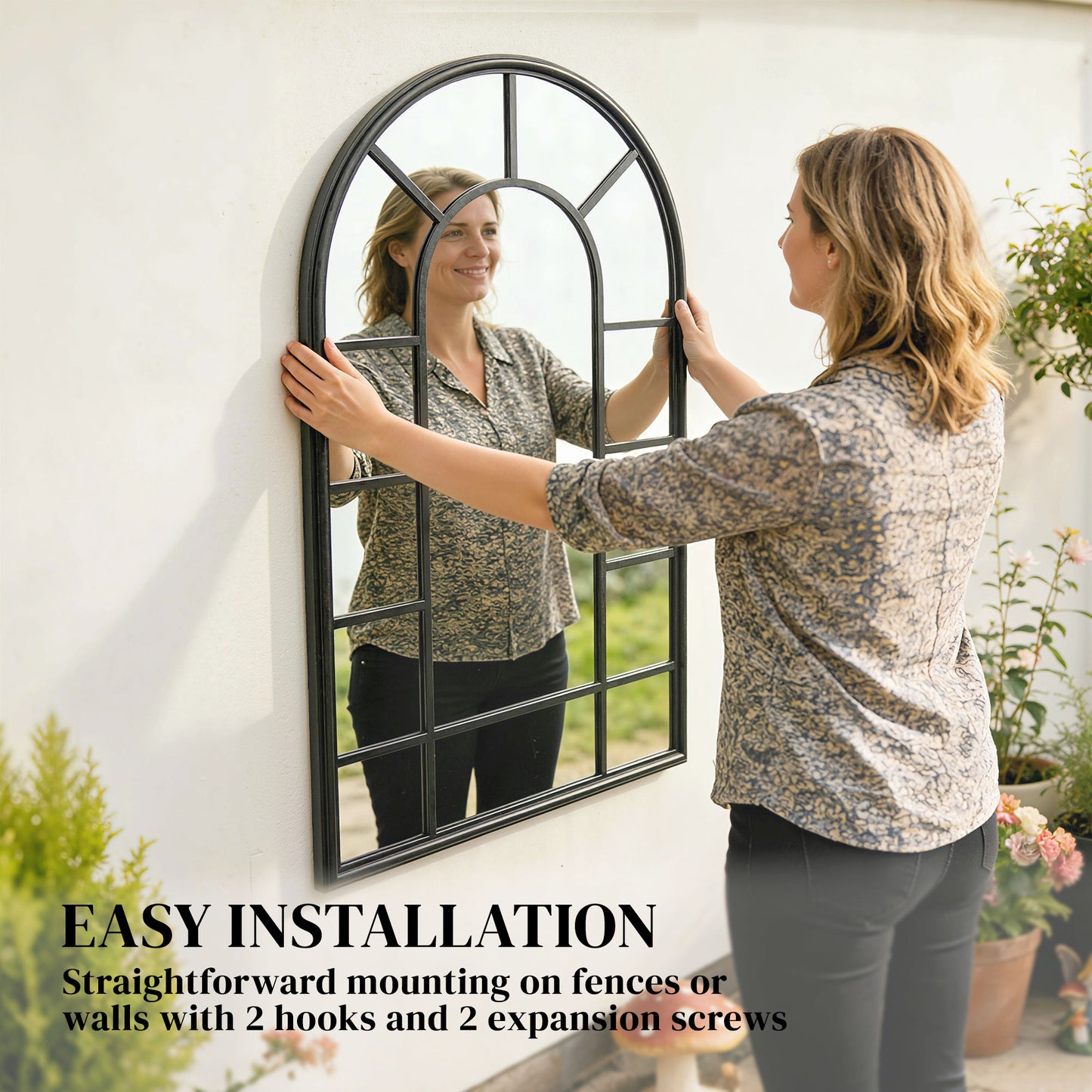 Arched Mirror, Shatterproof Acrylic Windowpane Wall Mounted Mirror with Robust Metal Frame, 71 x 51 cm, Black