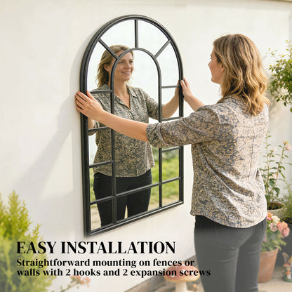 Arched Mirror, Shatterproof Acrylic Windowpane Wall Mounted Mirror with Robust Metal Frame, 71 x 51 cm, Black