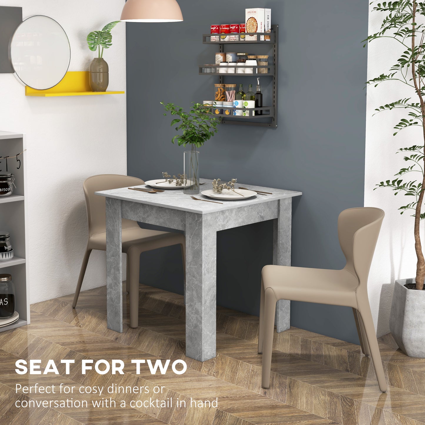 Square Dining Table, Modern Small Dining Table with Faux Cement Effect, Space Saving, Non-slip Foot Pads, Cement Grey