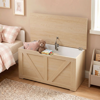 100L Home Storage Box, with Safety Hinge - Nature Wood Finish