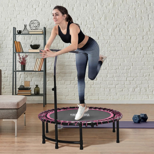 45" Round Mini Exercise Trampoline Rebounder with Adjustable Handlebar