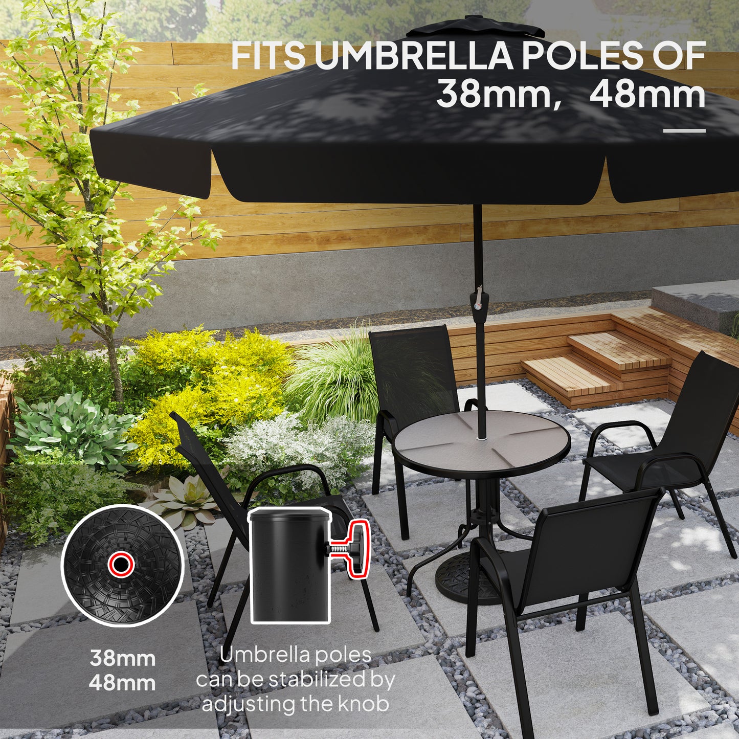 12kg Garden Parasol Base, Round Resin Garden Umbrella Base, Heavy Duty Parasol Stand for 38mm or 48mm Outdoor Umbrella Poles