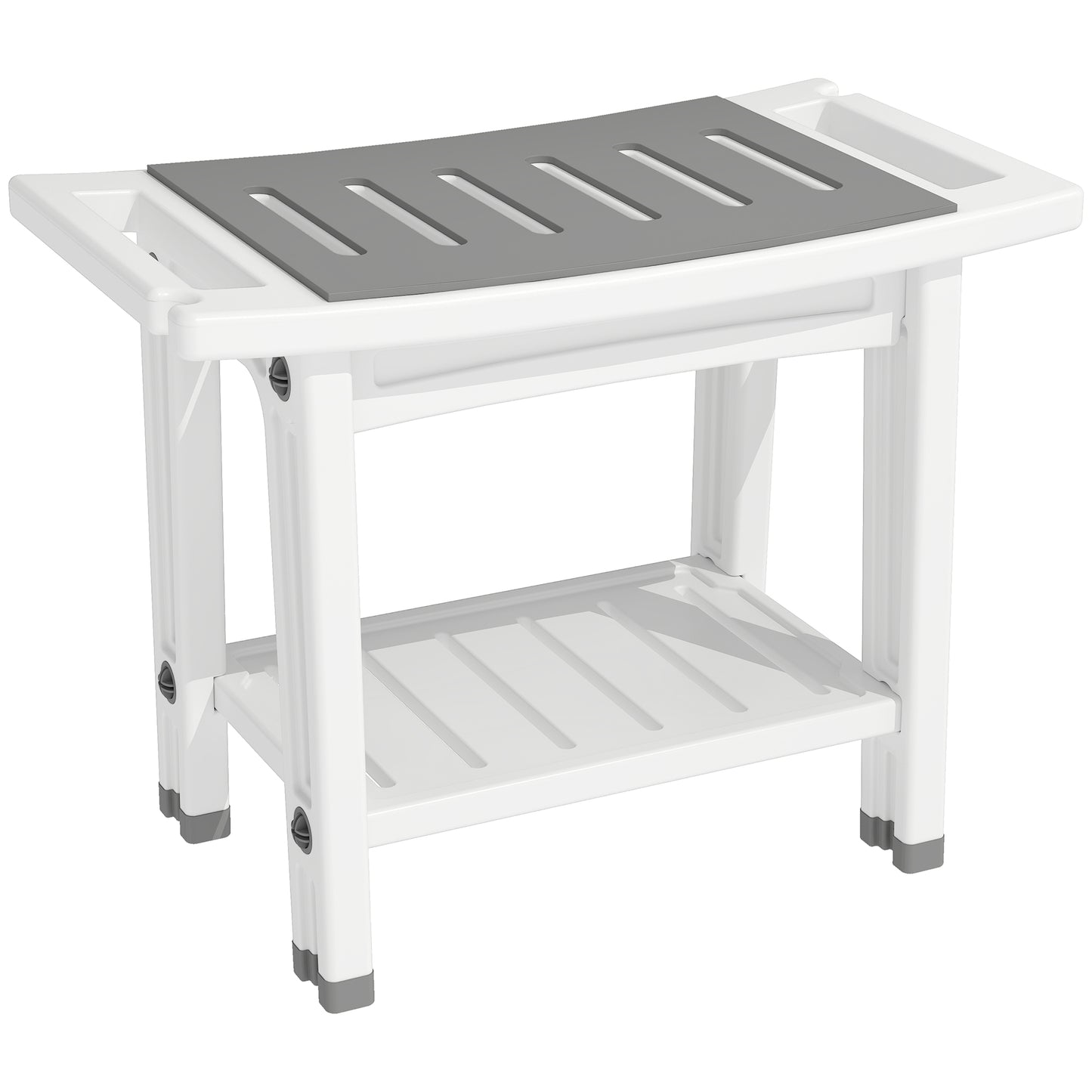 Shower Bench 2-Tier Shower Stool Bathroom with Shelf White and Grey