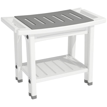 Shower Bench 2-Tier Shower Stool Bathroom with Shelf White and Grey