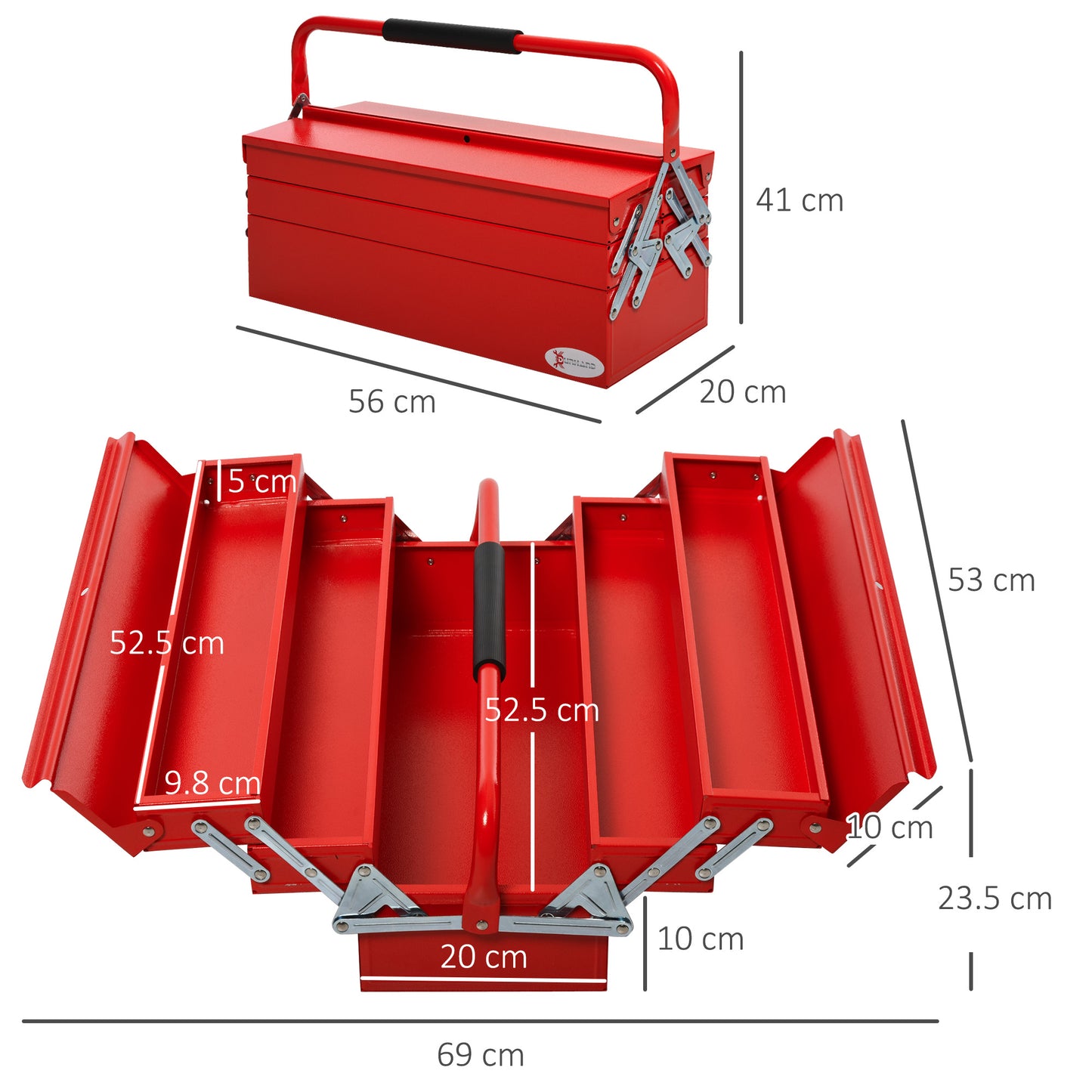 Metal Tool Box 3 Tier 5 Tray Professional Portable Storage Cabinet Workshop Cantilever Toolbox with Carry Handle
