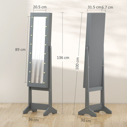 Freestanding Mirrored Jewellery Storage Cabinet - Grey