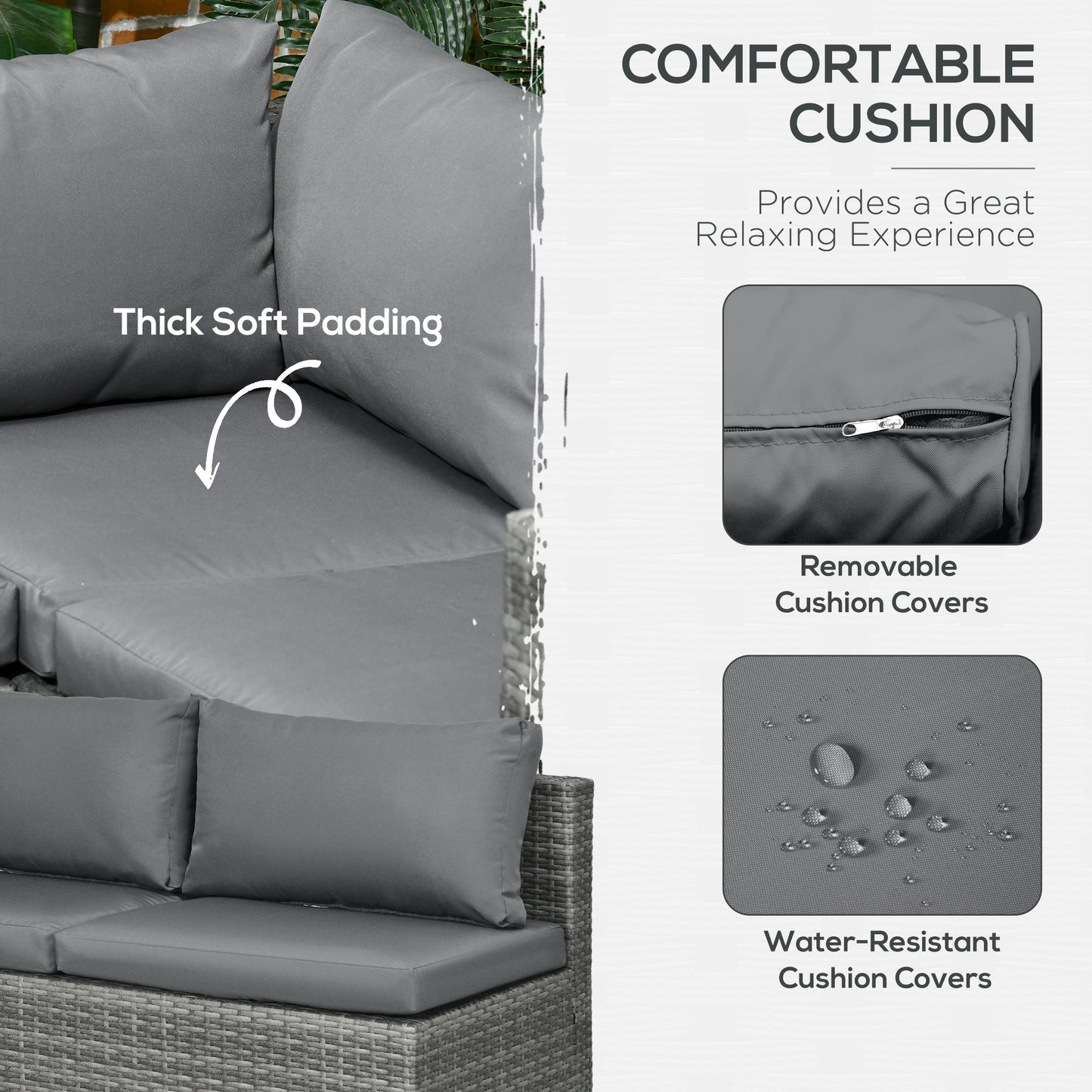 3 Pieces PE Rattan Garden Furniture Set with 10 cm Thick Cushions