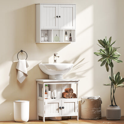 Pedestal Under Sink Cabinet with Double Doors, Modern Bathroom Vanity Storage Unit with Shelves, White