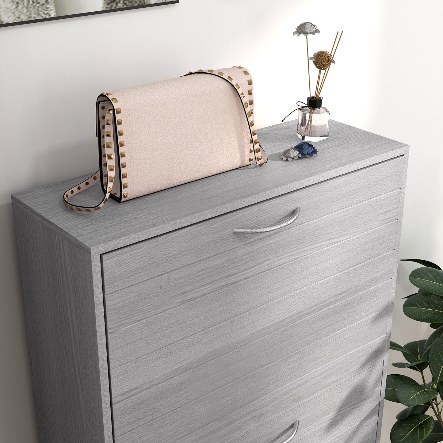 12-Shoe Flip Drawer Storage Cabinet - Grey Wood-Effect