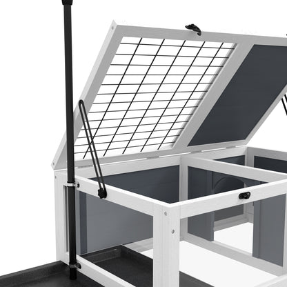 Tortoise Table with Adjustable Lamp Holder, Wooden Tortoise House w/ Openable Lids, Pull-Out Trays - Grey