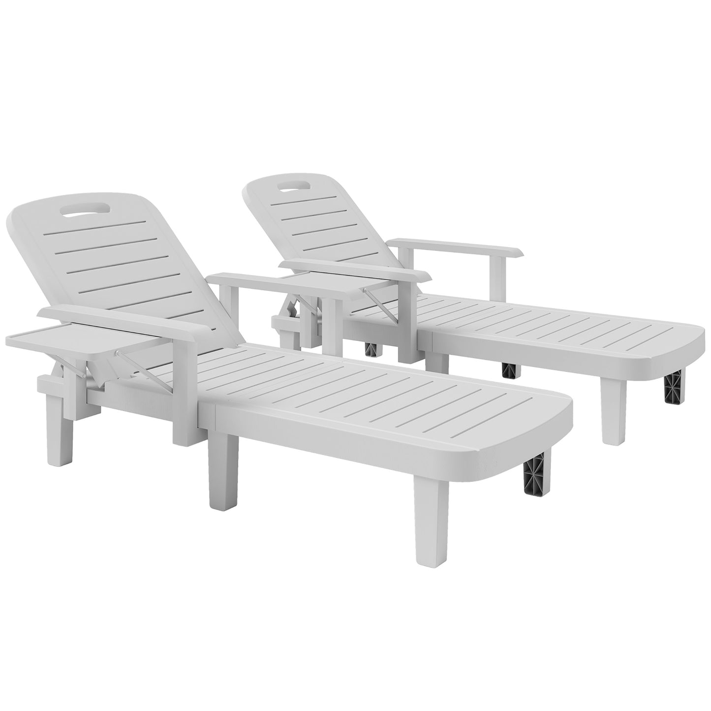 Set of 2 Reclining Sun Loungers, 5 Positions Adjustable Outdoor Chaise Lounge Chair with Armrests, White
