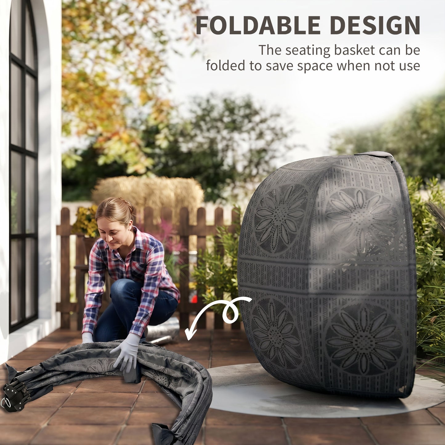 Round Egg Basket Chair, with Steel Stand, Charcoal Grey