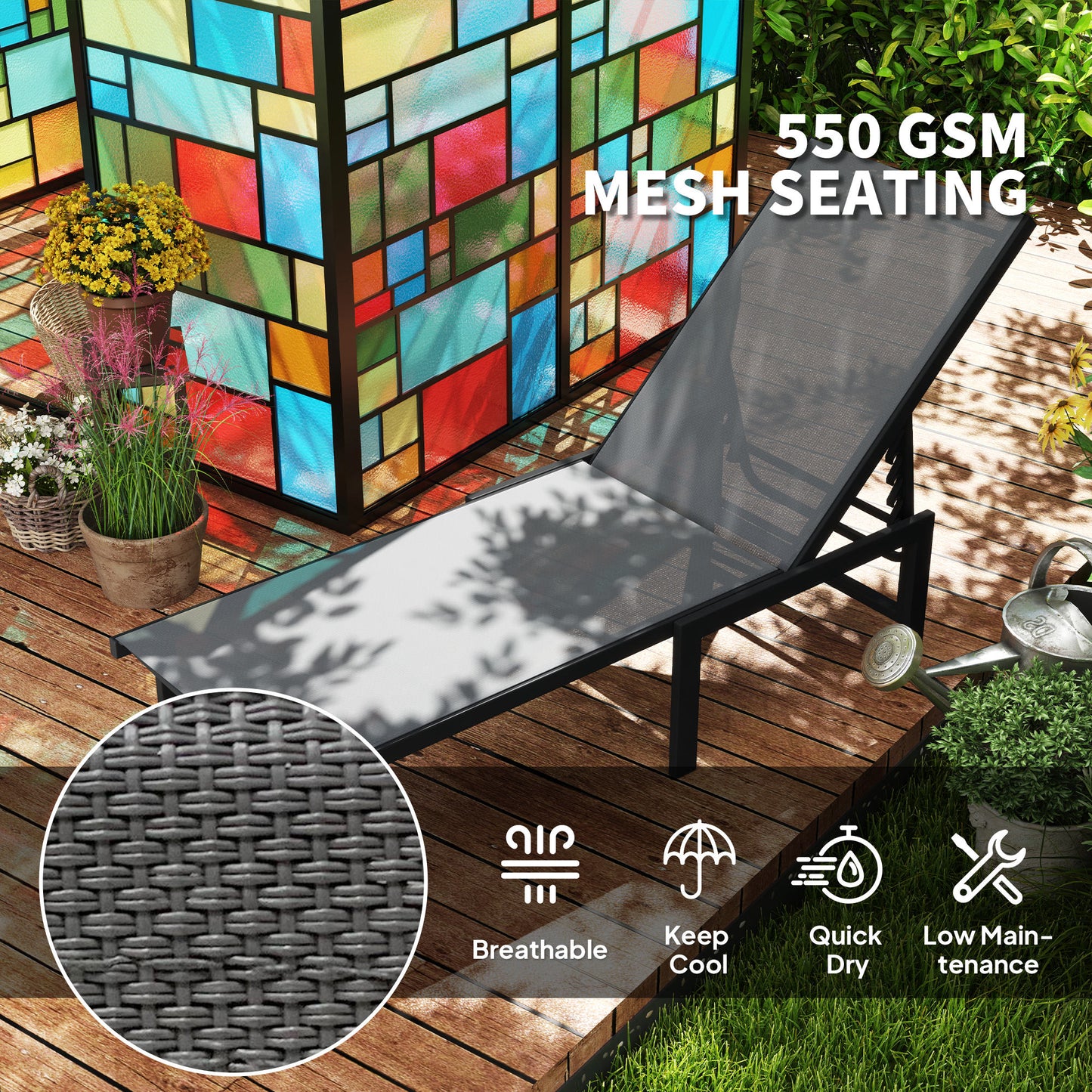 Reclining Sun Lounger - Grey