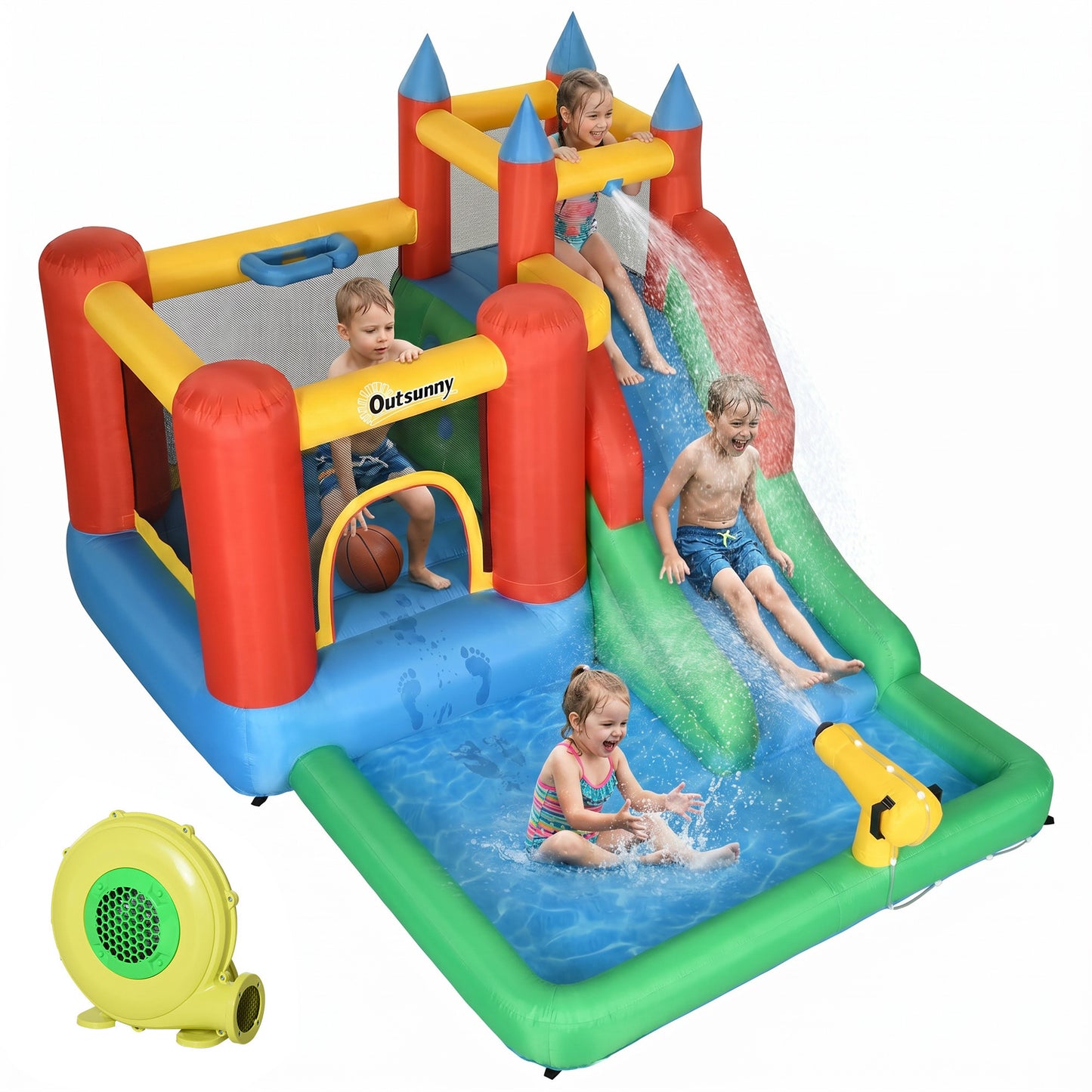 Kids Inflatable Bouncy Castle Water Slide 5 in 1 Bounce House Jumping Castle Water Pool Gun Climbing Wall