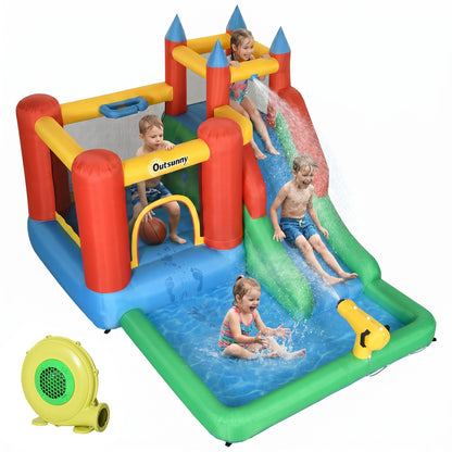 Kids Inflatable Bouncy Castle Water Slide 5 in 1 Bounce House Jumping Castle Water Pool Gun Climbing Wall