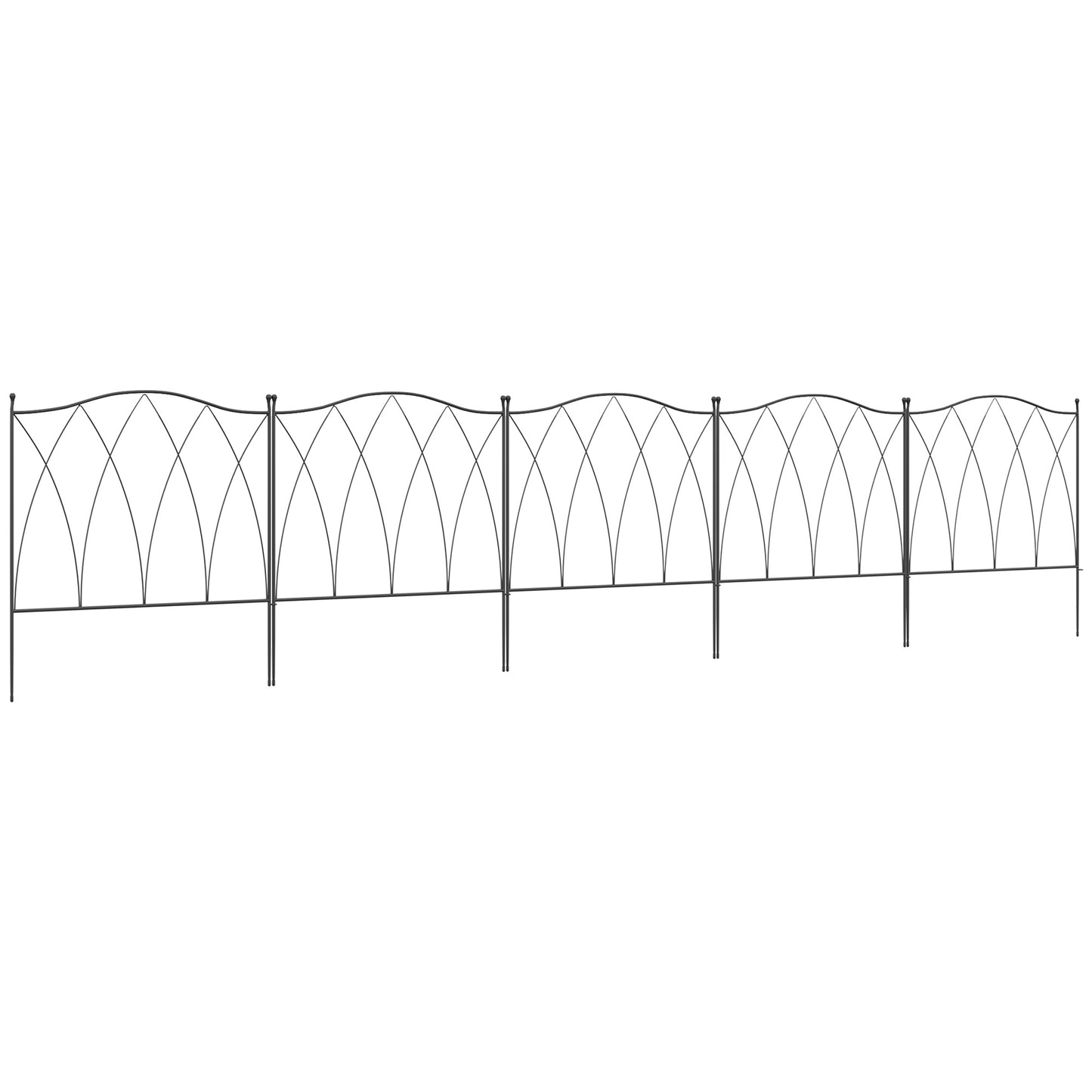 Set of Five 61.5cm Decorative Metal Fence Panels - Black