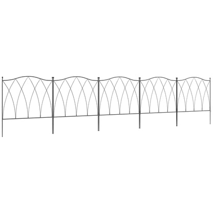 Set of Five 61.5cm Decorative Metal Fence Panels - Black