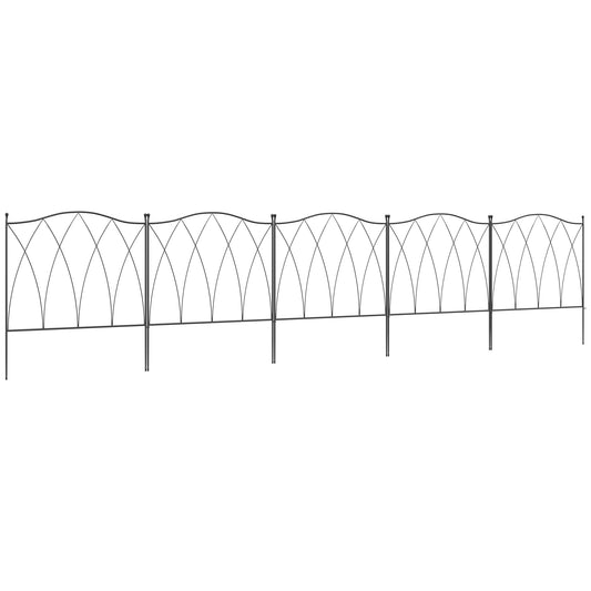 Set of Five 61.5cm Decorative Metal Fence Panels - Black