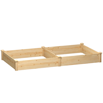 Raised Garden Bed, Wooden Planter Box with Divider and Open Bottom for Flowers, Herbs, Vegetables, DIY Painting