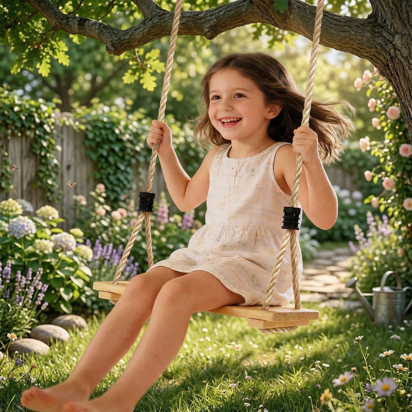 Wooden Swing Seat, Kids Swing Set with Adjustable Rope and Tree Straps, Outdoor Playground Playset for Kids