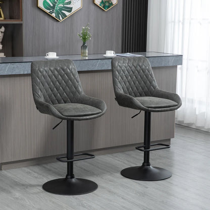 Adjustable Counter Height Retro Bar Stools / Dining Chairs with Footrest - Set of 2 - Dark Grey