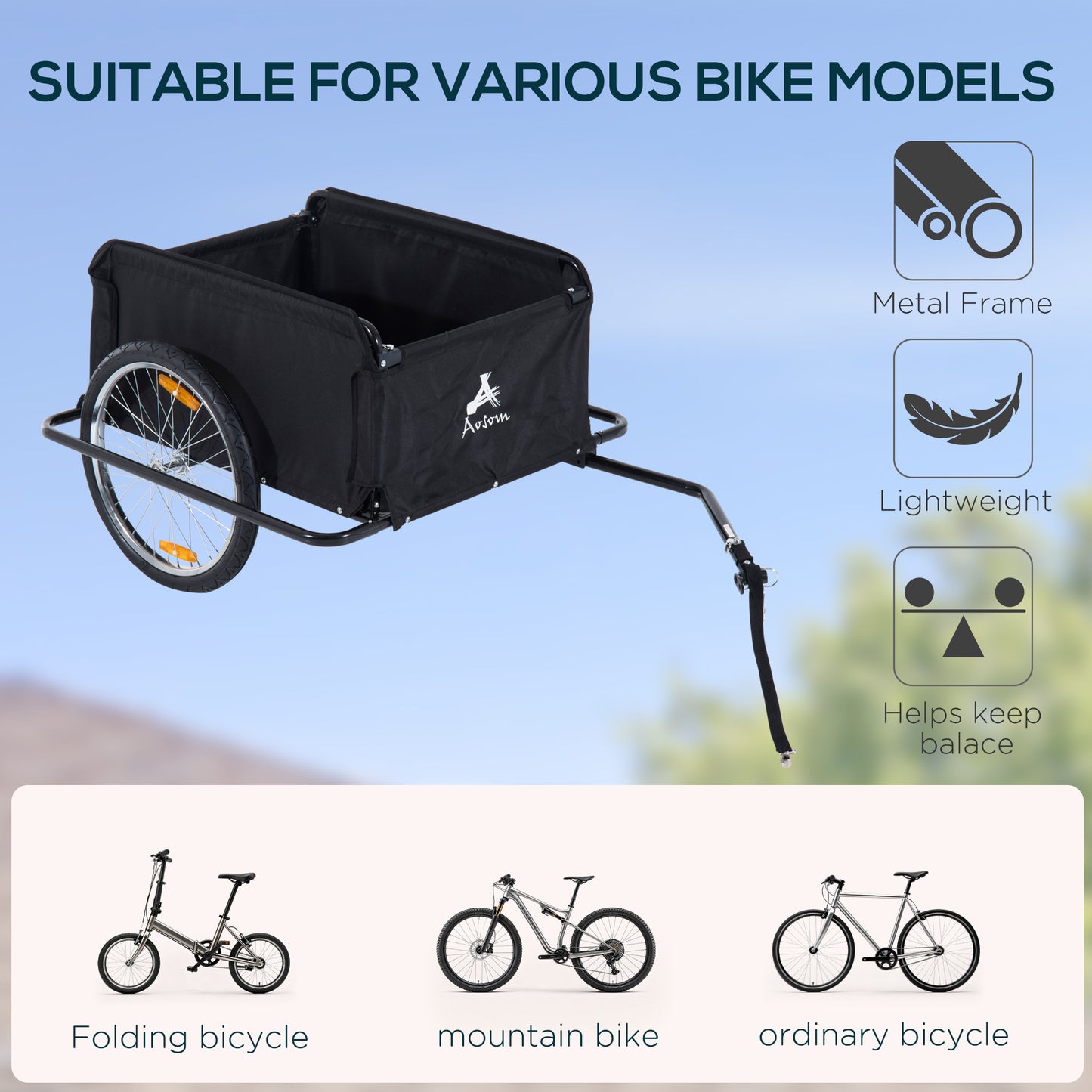 Two-Wheel Bicycle Large Cargo Wagon Trailer Oxford Fabric, Folding Storage, & Removable Cover, Red