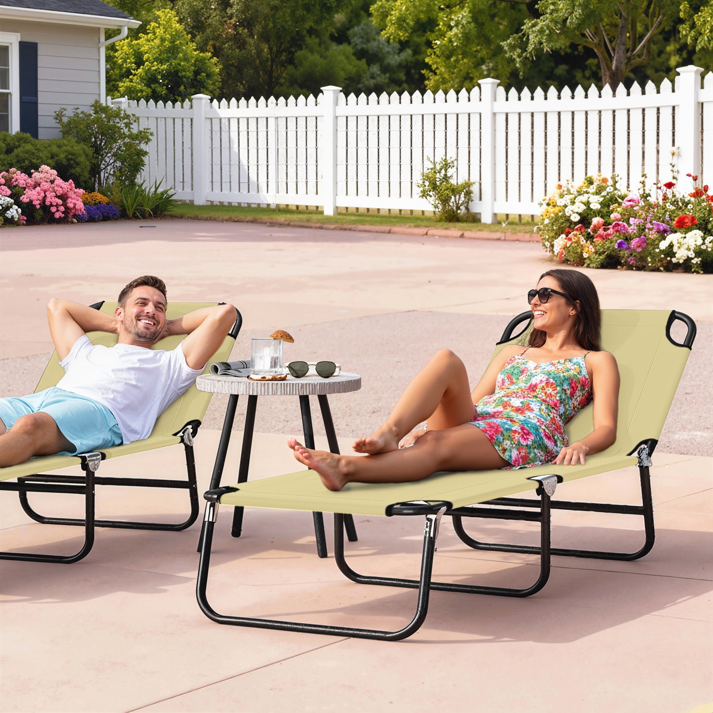 Foldable Sun Lounger with 5-Position Adjustable Backrest