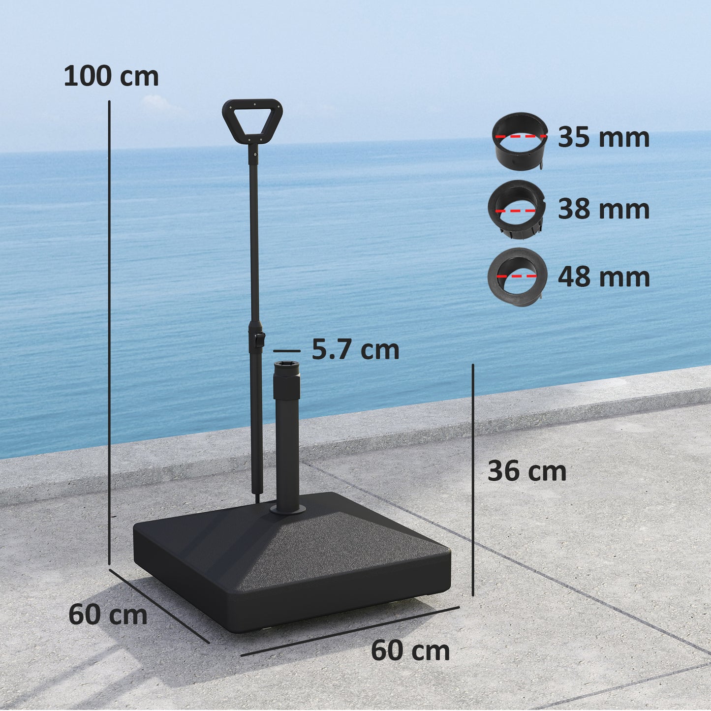 Garden Parasol Base with Adjustable Wheels and Handle, Garden Sun Umbrella Base Parasol Stand, Filled Up to 55kg with Stand