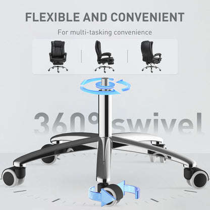 Home Office Chair Microfibre Desk Chair with Reclining Function Armrests Swivel Wheels Footrest Black