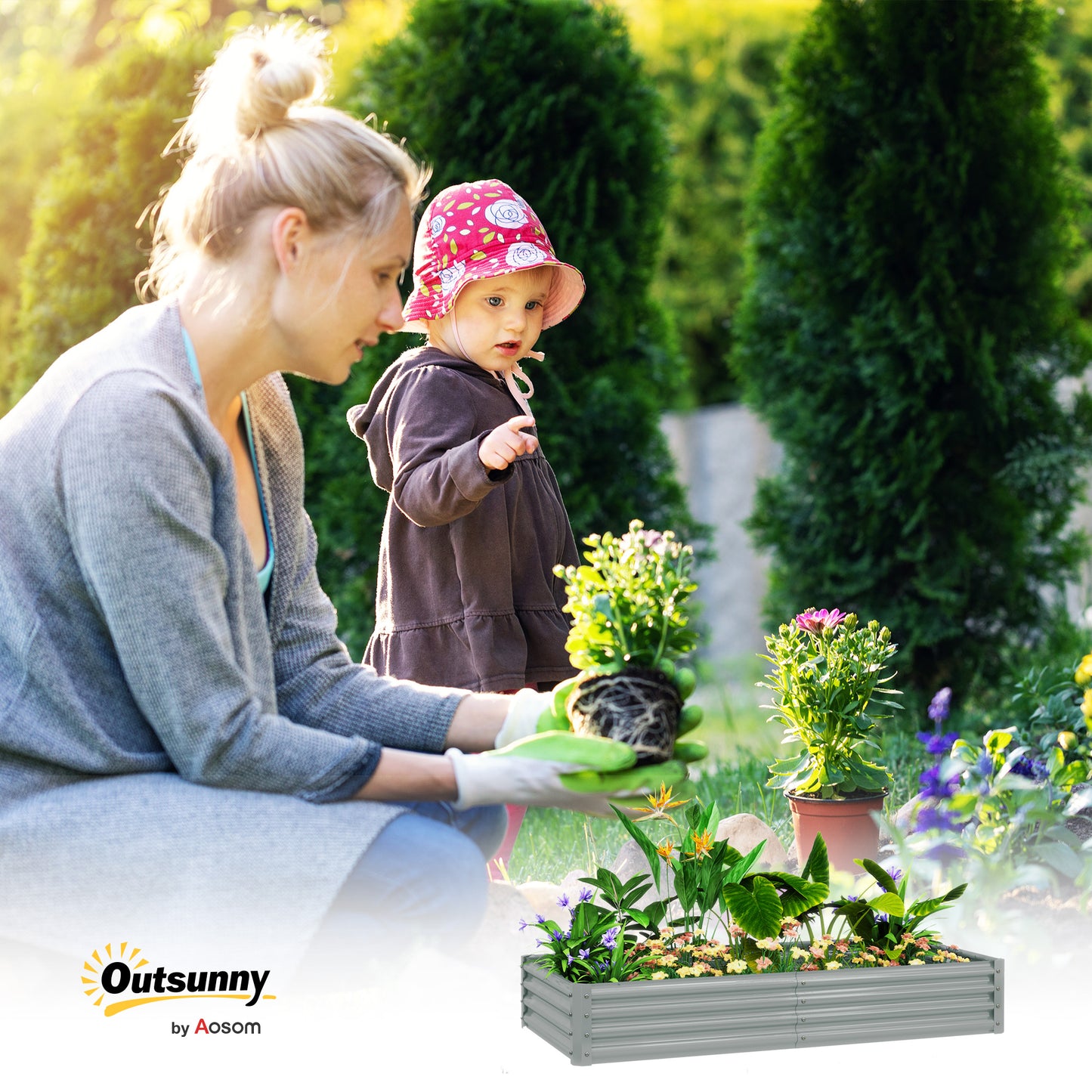180 x 90cm Galvanised Steel Open Planter - Silver